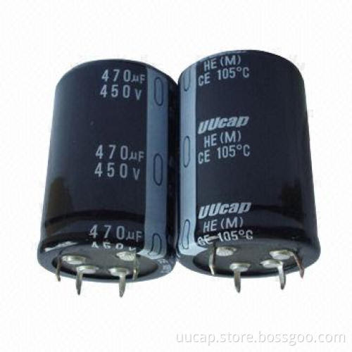 Sanp-in typed aluminum electrolytic capacitor with highly quality, 450V, 470uf, 3000H long lifespan
